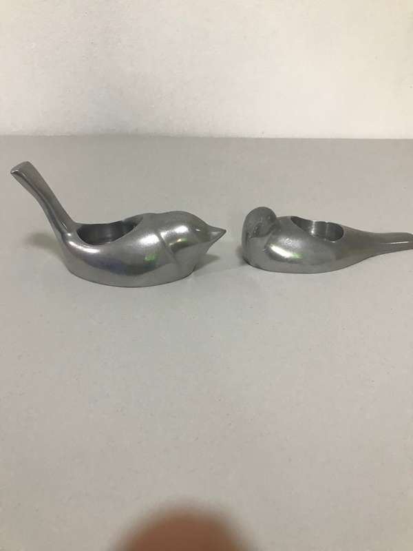 Two Heavy Birds Candle Holder Solid Silver Metal