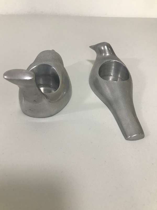 Two Heavy Birds Candle Holder Solid Silver Metal