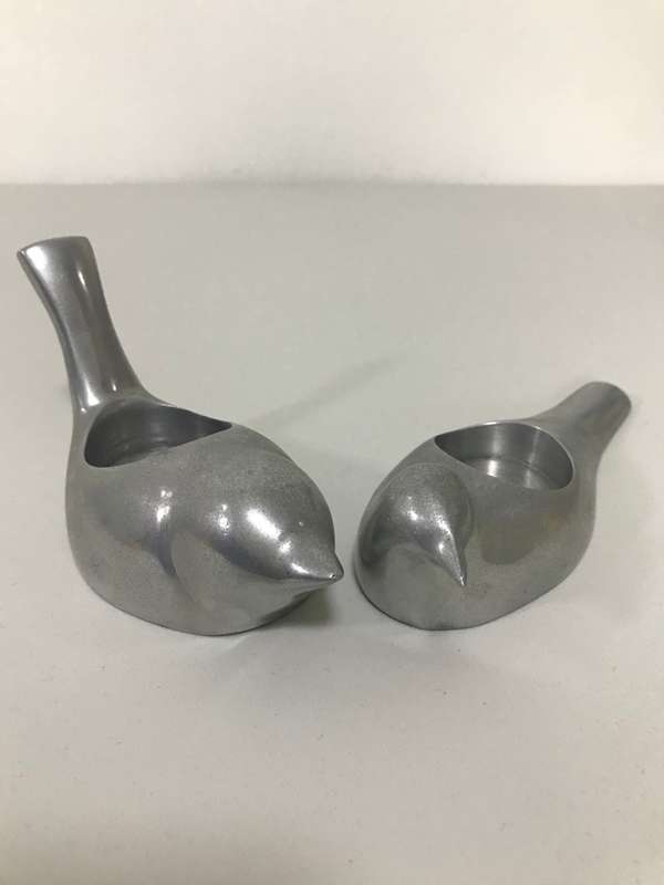 Two Heavy Birds Candle Holder Solid Silver Metal
