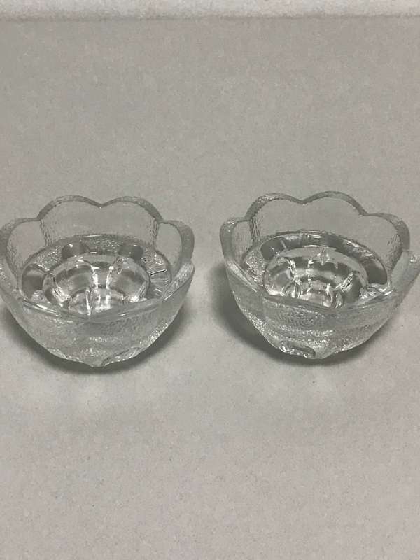 Two Crystal French Candle Holders , D`Arques Orange peel textured Scallop Edges