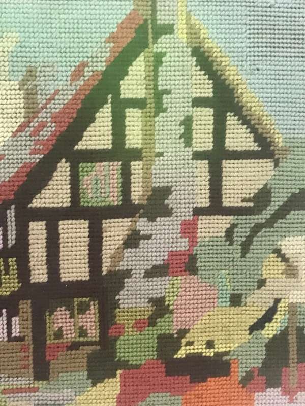 Beautiful Tapestry hand made Home with Trees in Gold Metal Frame 49cm x 45cm