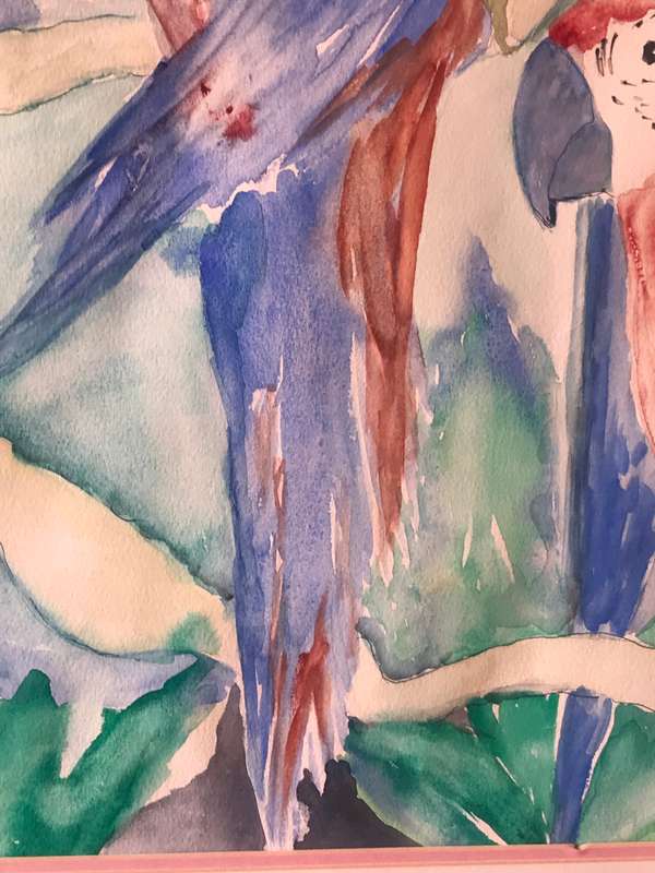 Stunning Huge Water Colour Painting 3 x Parrots in Tropical Tree Original size 95cm x 75cm Signed