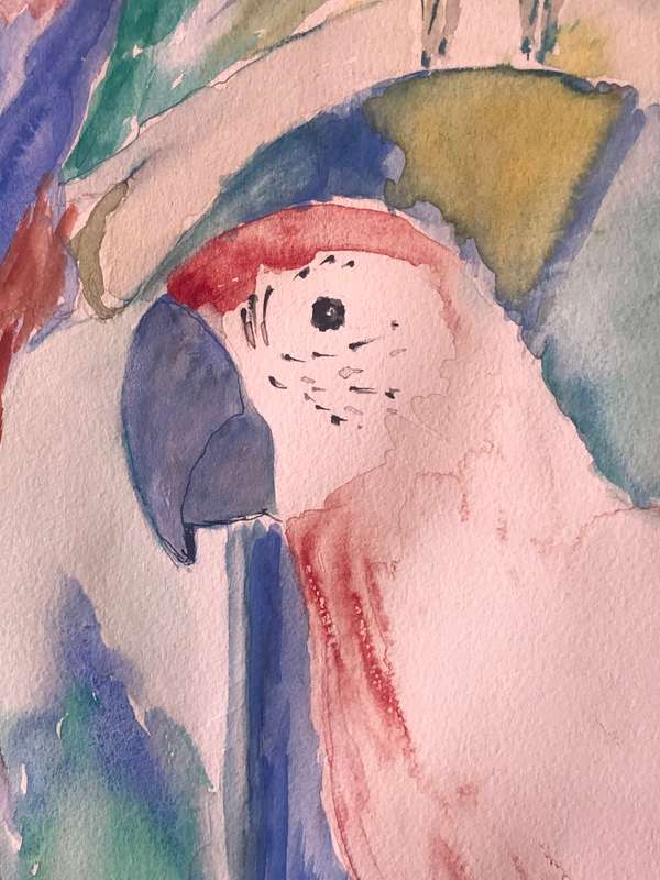 Stunning Huge Water Colour Painting 3 x Parrots in Tropical Tree Original size 95cm x 75cm Signed