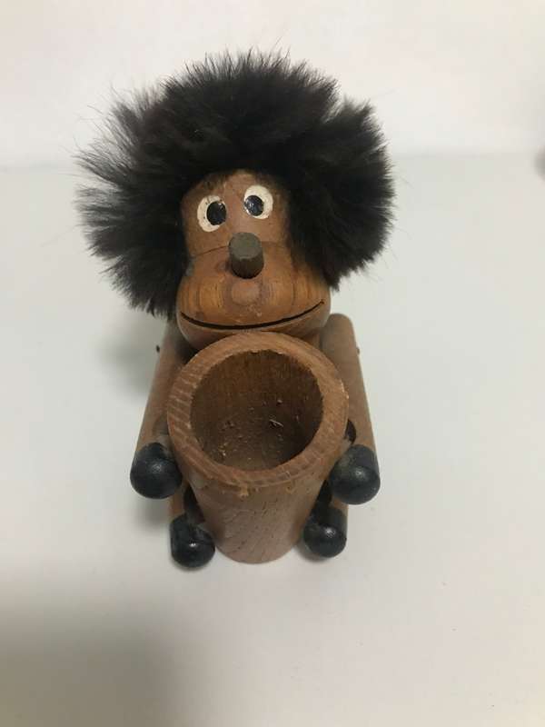 Vintage Danish Teak Articulated Ape Caveman Playing Drum by Kay Bojensen