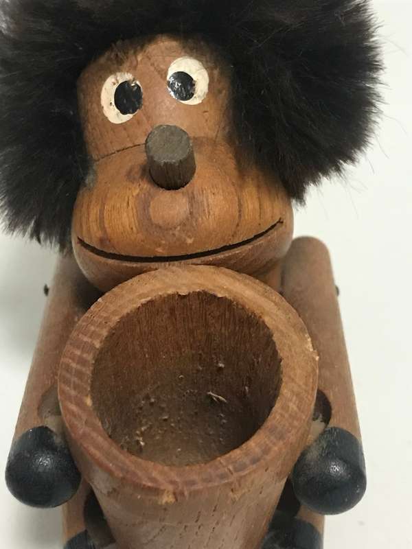 Vintage Danish Teak Articulated Ape Caveman Playing Drum by Kay Bojensen