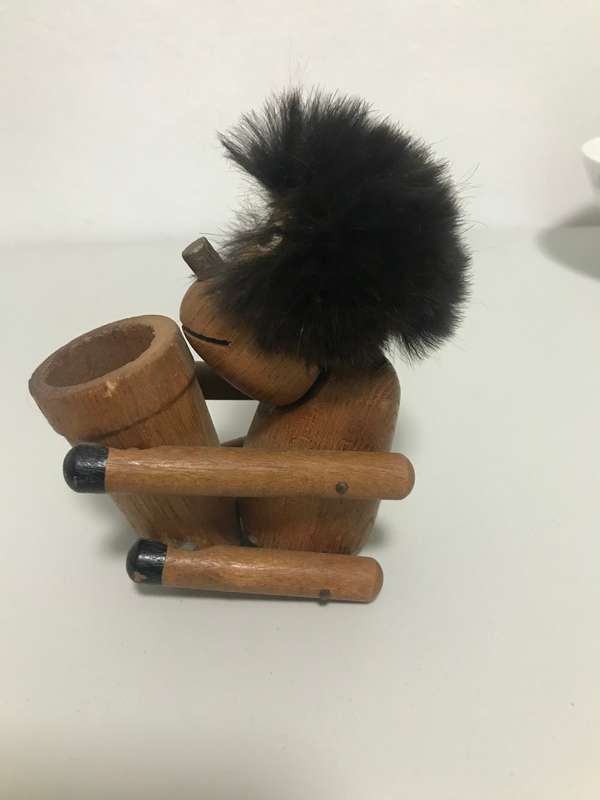 Vintage Danish Teak Articulated Ape Caveman Playing Drum by Kay Bojensen