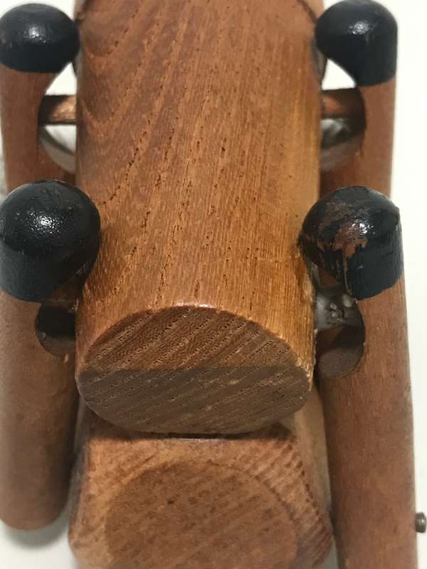 Vintage Danish Teak Articulated Ape Caveman Playing Drum by Kay Bojensen