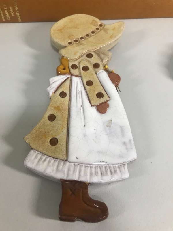 Three Ceramic Figures Handmade Boy,Girl and Donkey 24cm x 14cm
