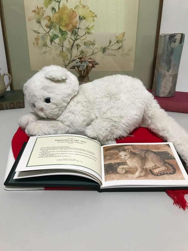 Lot of 2, Stunning White Cat life like and size plus a Cats in Art Book