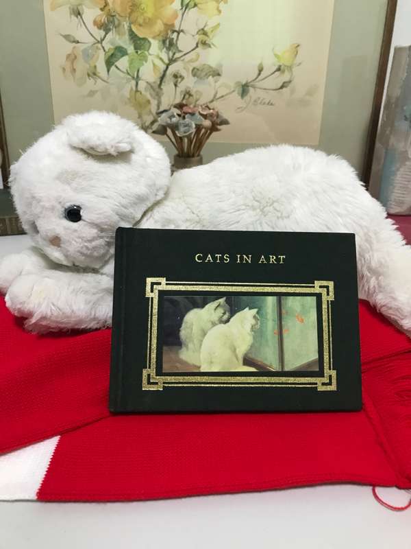 Lot of 2, Stunning White Cat life like and size plus a Cats in Art Book