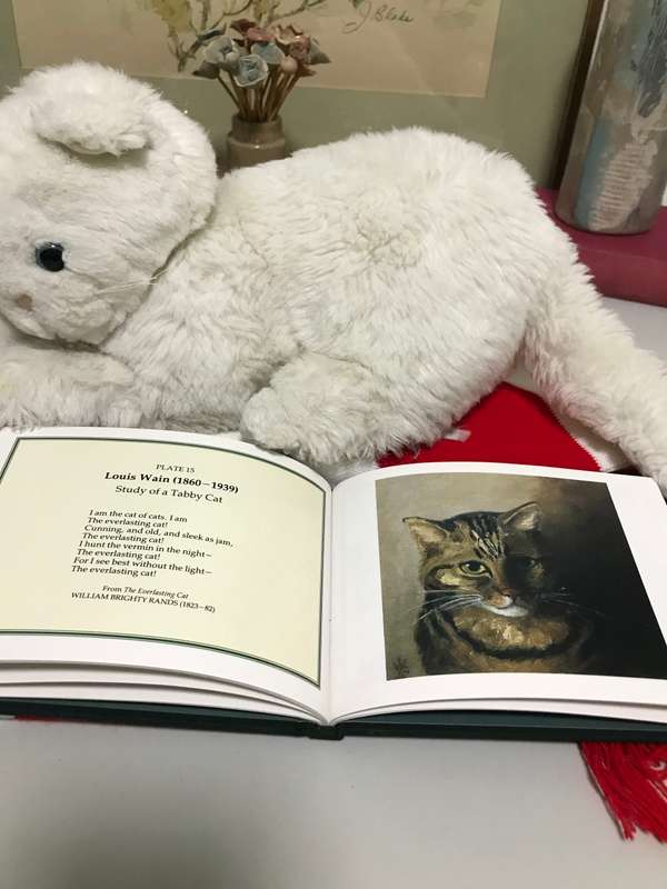 Lot of 2, Stunning White Cat life like and size plus a Cats in Art Book