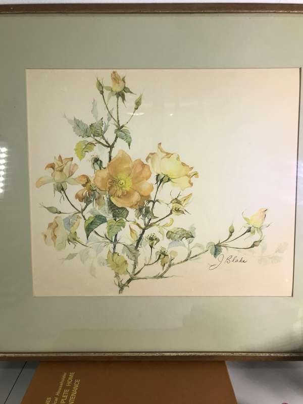 Beautiful Print on board Flowers yellow orange green by J Blake 57cm x 53cm