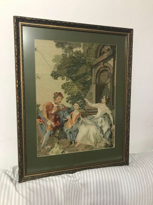 Louis xv Scene Tapestry Needlepoint Family Father Mother and Son 80cm x 65 cm