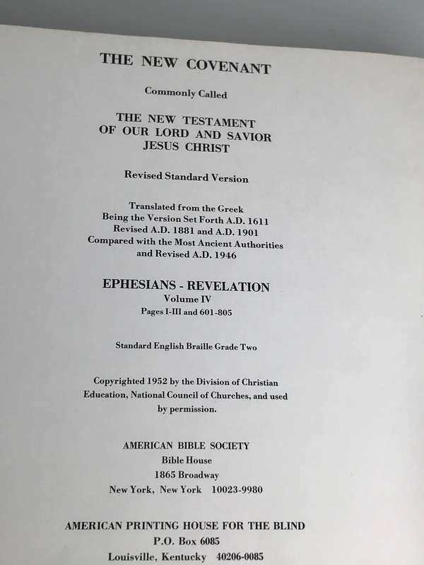Braille New Testament Revised Standard Version Ephesians-Revelations VOL IV 1952 American Bible Soci