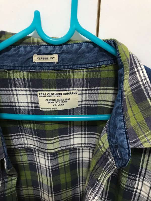 Men shirt blue and green with jeans material added Size XXXLarge