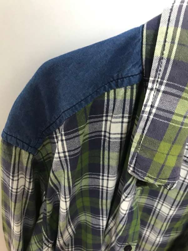 Men shirt blue and green with jeans material added Size XXXLarge