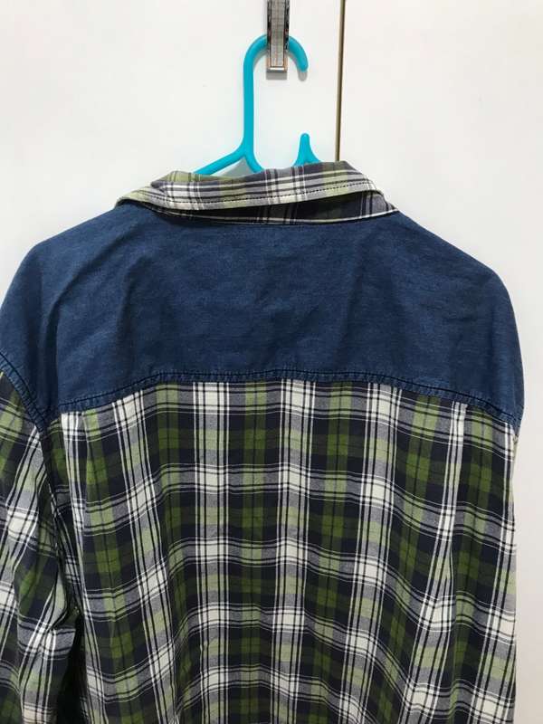 Men shirt blue and green with jeans material added Size XXXLarge