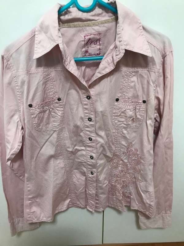 Ladies pink shirt embroidery infront size 38