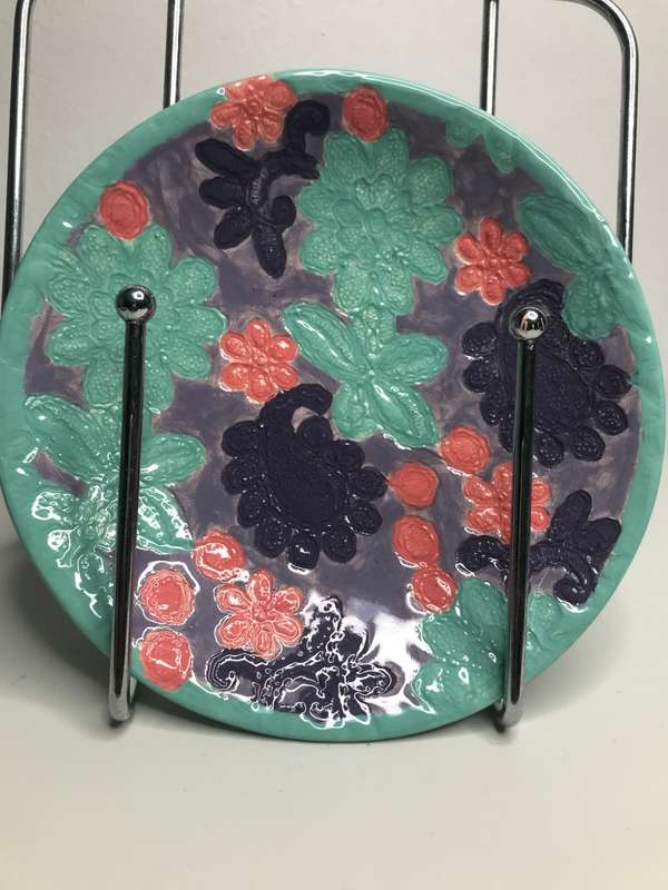 Hand Painted Pottery Bowl Flower Design Numbered at back 88559