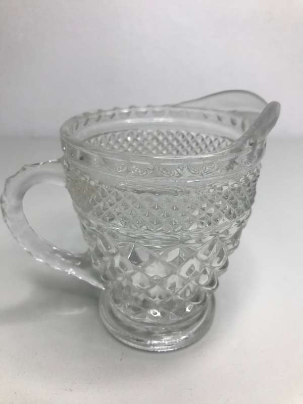 Wexford Clear Glass Creamer and Sugar Bowl Pressed Crystal criss cross pattern
