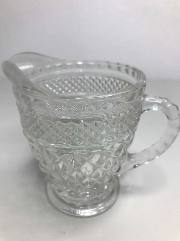 Wexford Clear Glass Creamer and Sugar Bowl Pressed Crystal criss cross pattern