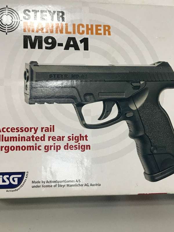 Gas Air Pistol M9-A1 Steyer with gas bottles and iron pellets balls