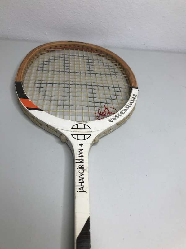 Squash Racket Signed Jahangir Khan and Rahman Khan Unsquashable COLLECTABLE