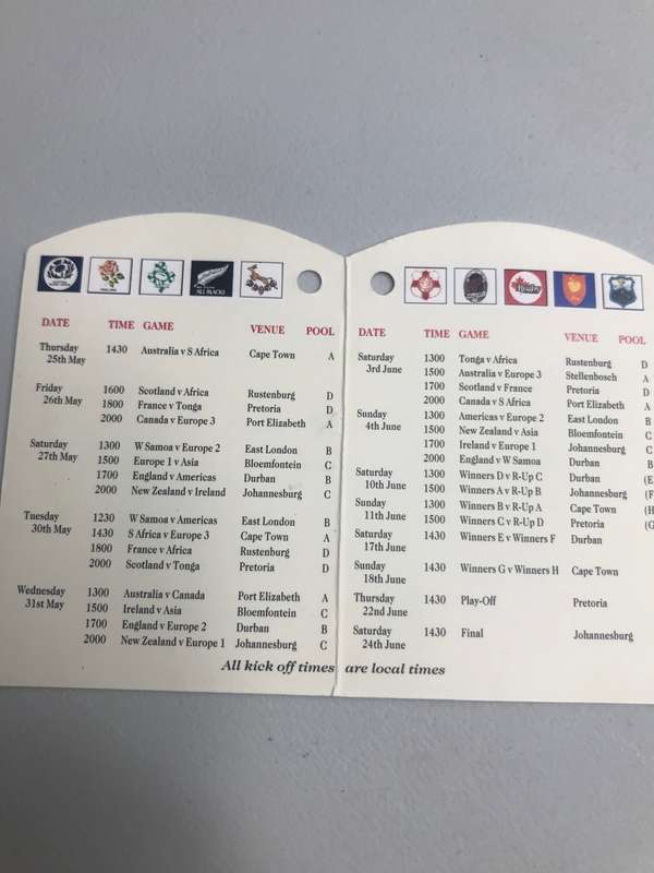 Rugby World Cup 1995 Tournament Schedule