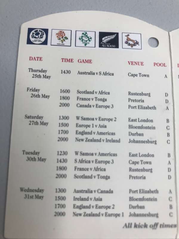 Rugby World Cup 1995 Tournament Schedule