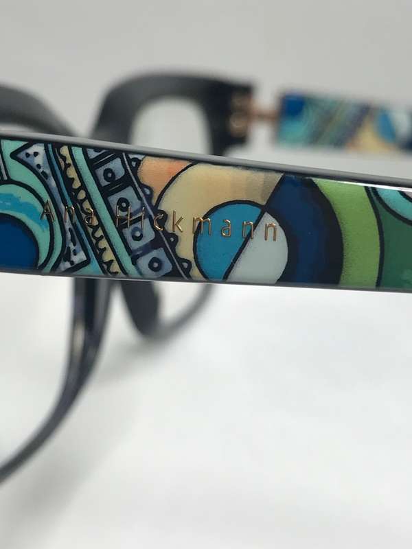 Ana Hickman Eyewear Unique Reversable sides 52-18 -142 FRAME ONLY Black and Multi colour sides