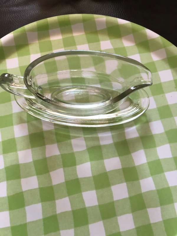 Clear Glass Gravy Boat And Drip Plate