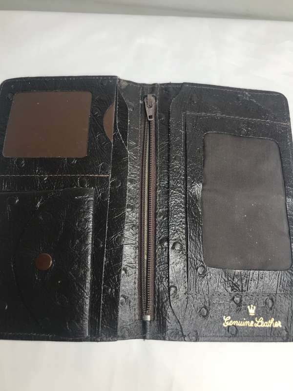 Wallet Ostrich Card Passport Holder Brown Genuine Leather Real Quality