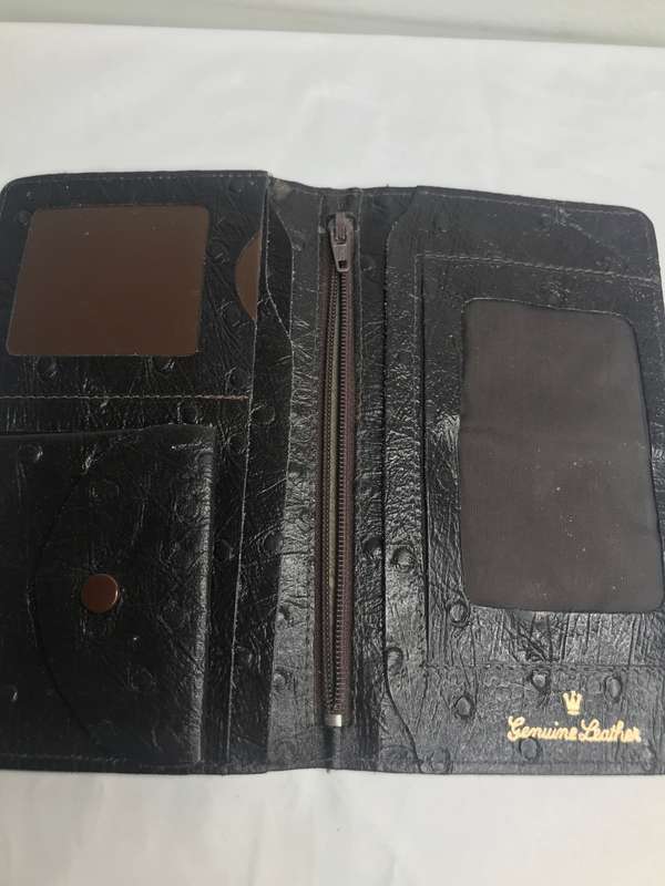 Wallet Ostrich Card Passport Holder Brown Genuine Leather Real Quality
