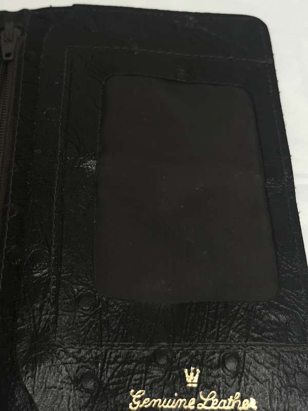Wallet Ostrich Card Passport Holder Brown Genuine Leather Real Quality