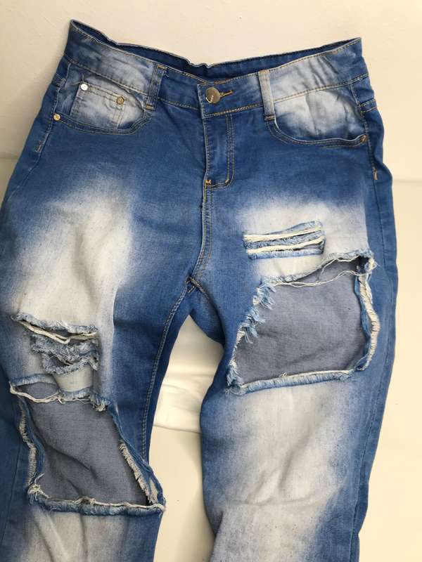 Blue Denim Distressed Straight Leg Slim Fit size 30