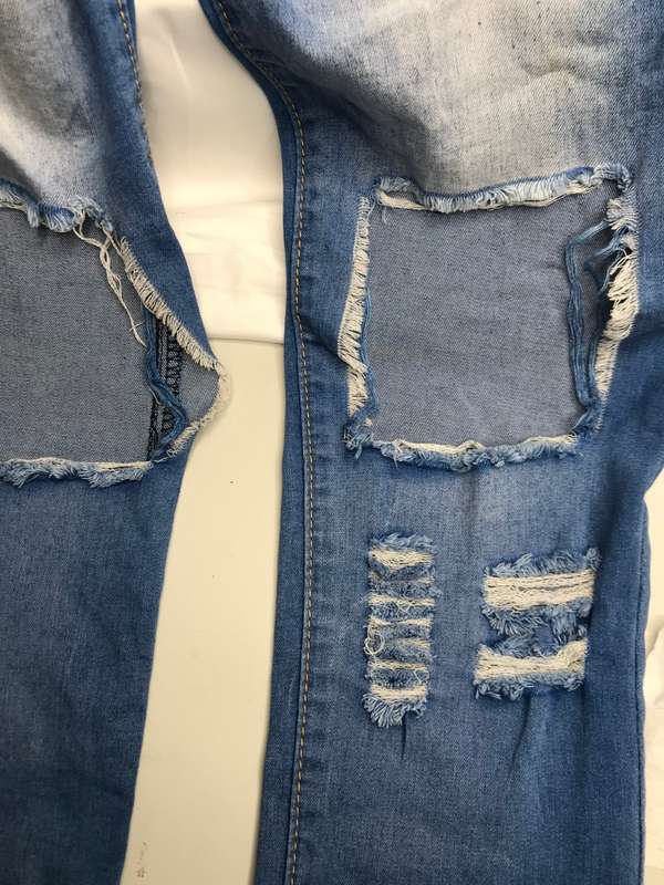 Blue Denim Distressed Straight Leg Slim Fit size 30