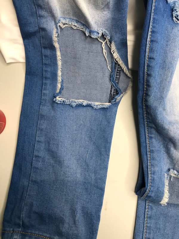 Blue Denim Distressed Straight Leg Slim Fit size 30