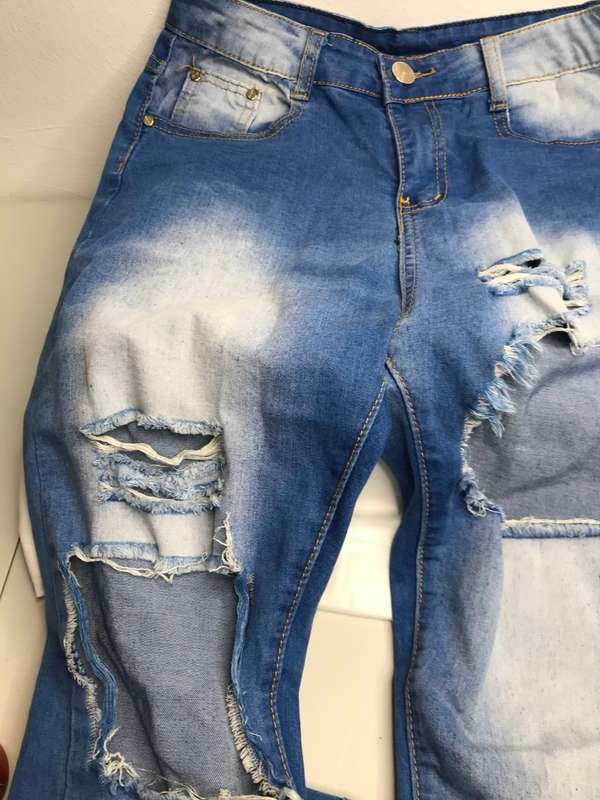 Blue Denim Distressed Straight Leg Slim Fit size 30