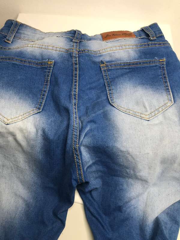 Blue Denim Distressed Straight Leg Slim Fit size 30