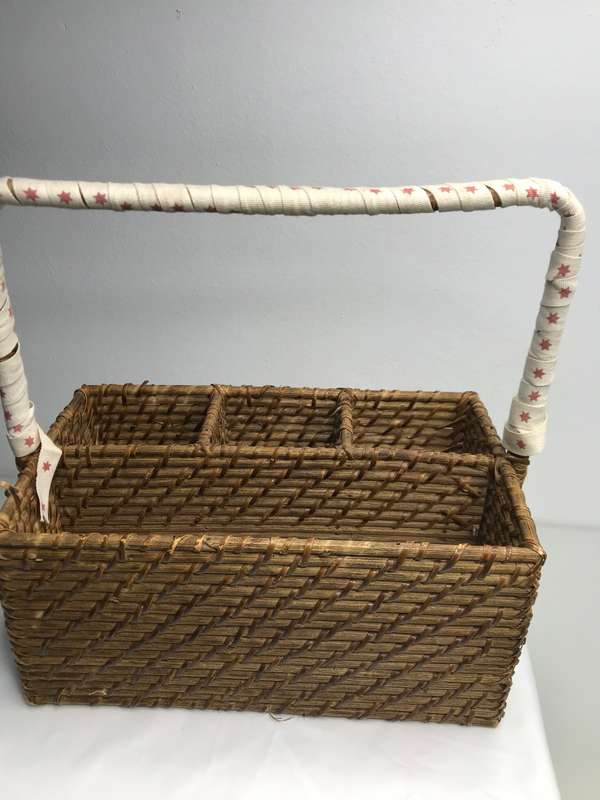Large Rectangle Storage Basket,Dividers Basket Hand Woven with Handle,Organizing Wicker Basket Pantr