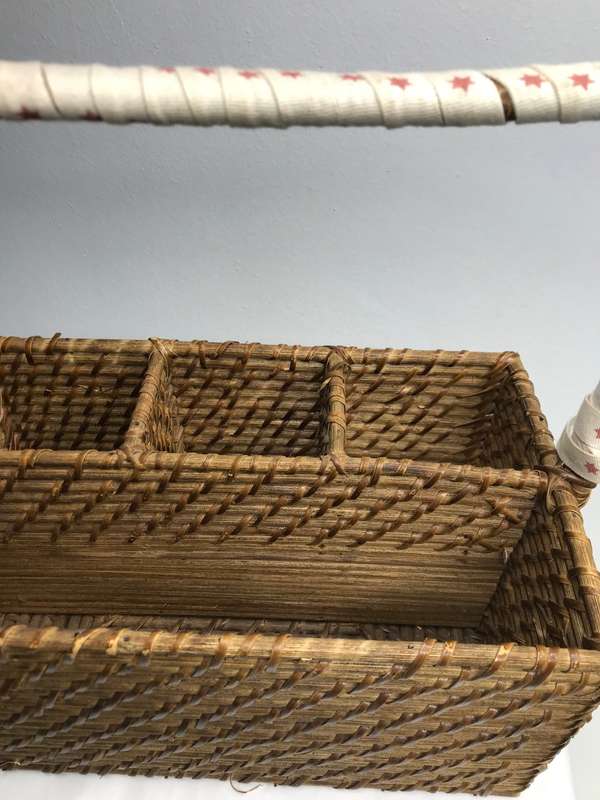 Large Rectangle Storage Basket,Dividers Basket Hand Woven with Handle,Organizing Wicker Basket Pantr