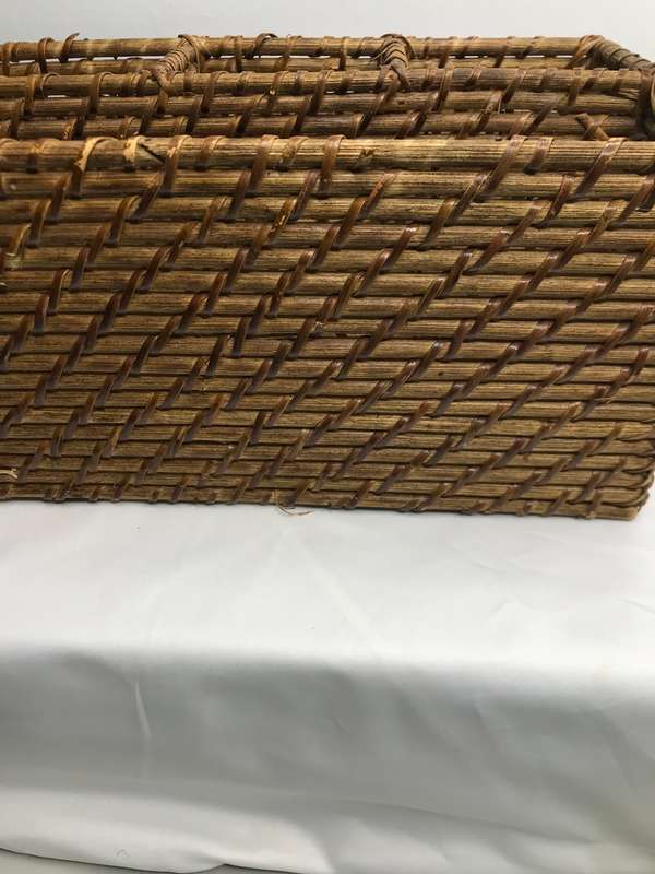 Large Rectangle Storage Basket,Dividers Basket Hand Woven with Handle,Organizing Wicker Basket Pantr