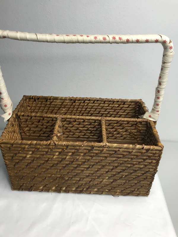 Large Rectangle Storage Basket,Dividers Basket Hand Woven with Handle,Organizing Wicker Basket Pantr