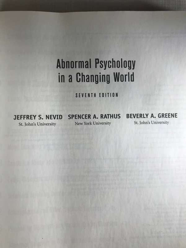 Abnormal Psychology in A Changing World  7th Edition Pearson International edition