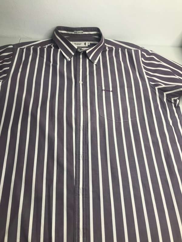 Pringle of Scotland Short Sleeve Shirt purple with white stripes second hand XL