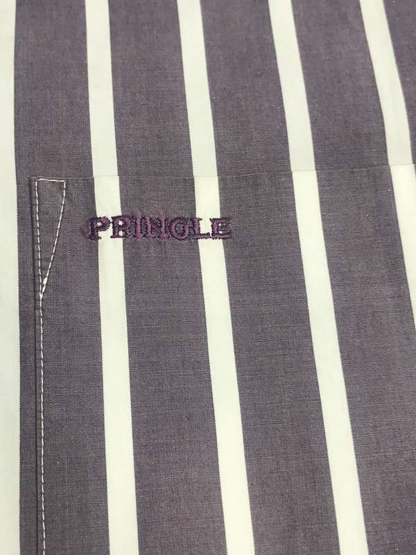 Pringle of Scotland Short Sleeve Shirt purple with white stripes second hand XL