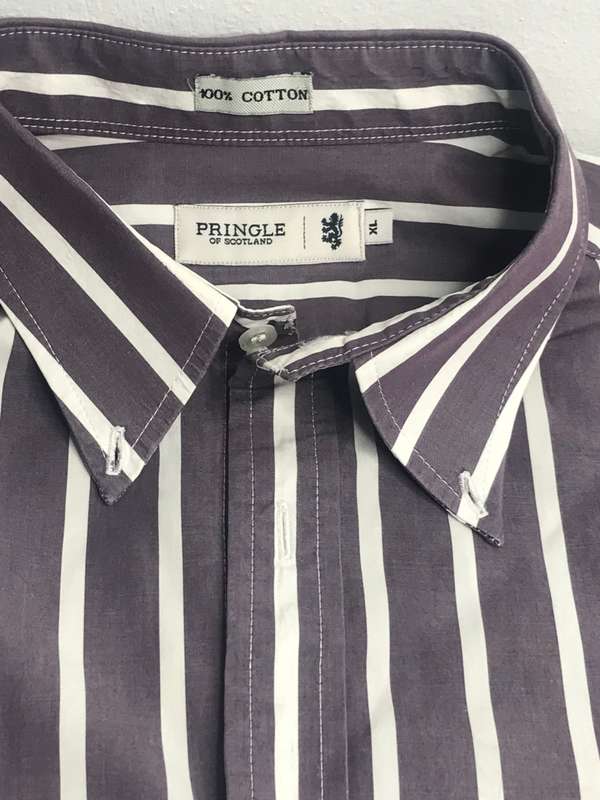 Pringle of Scotland Short Sleeve Shirt purple with white stripes second hand XL