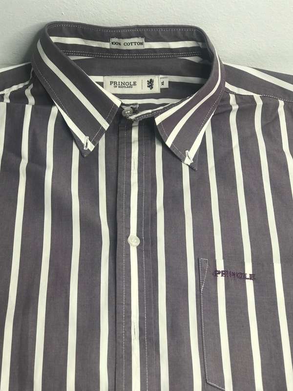 Pringle of Scotland Short Sleeve Shirt purple with white stripes second hand XL