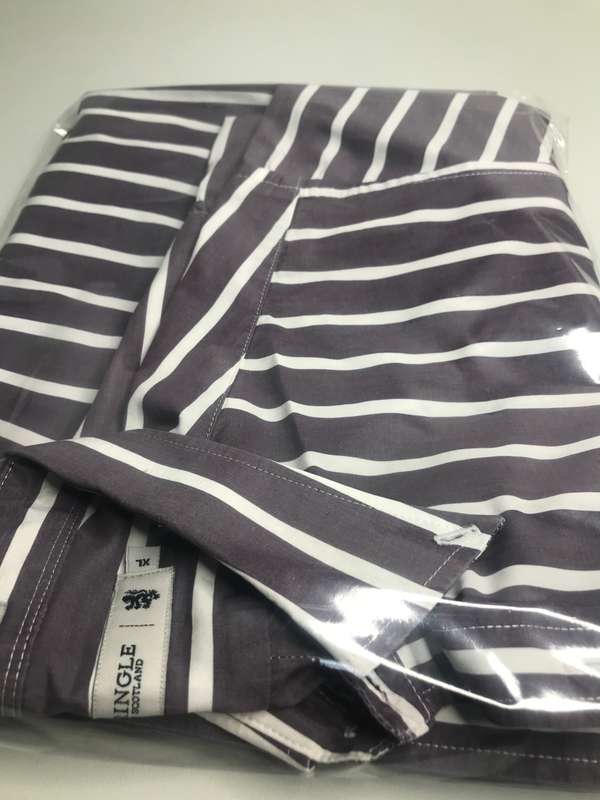 Pringle of Scotland Short Sleeve Shirt purple with white stripes second hand XL