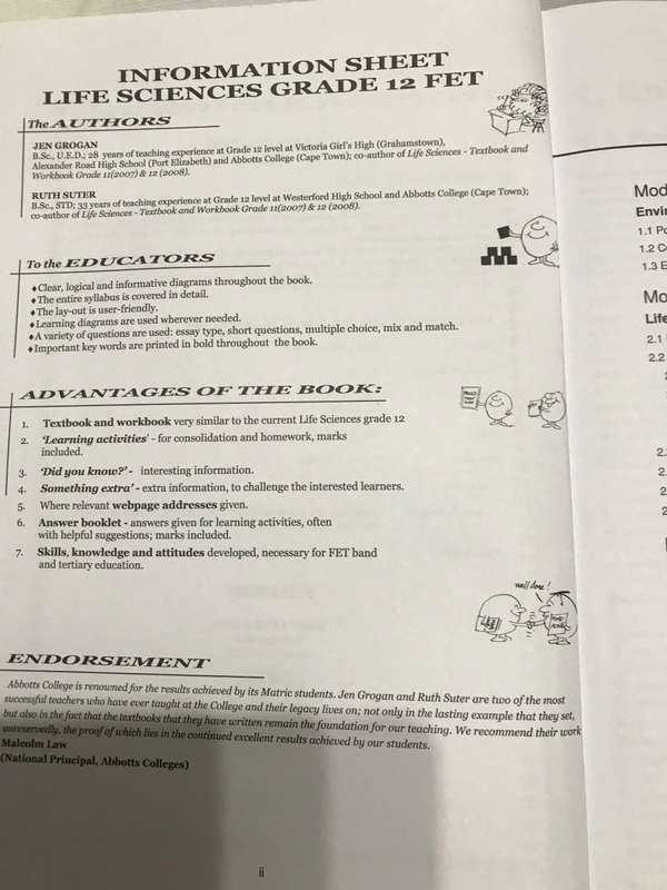 Grade 12 Life Science Textbook and workbook J. Grogan